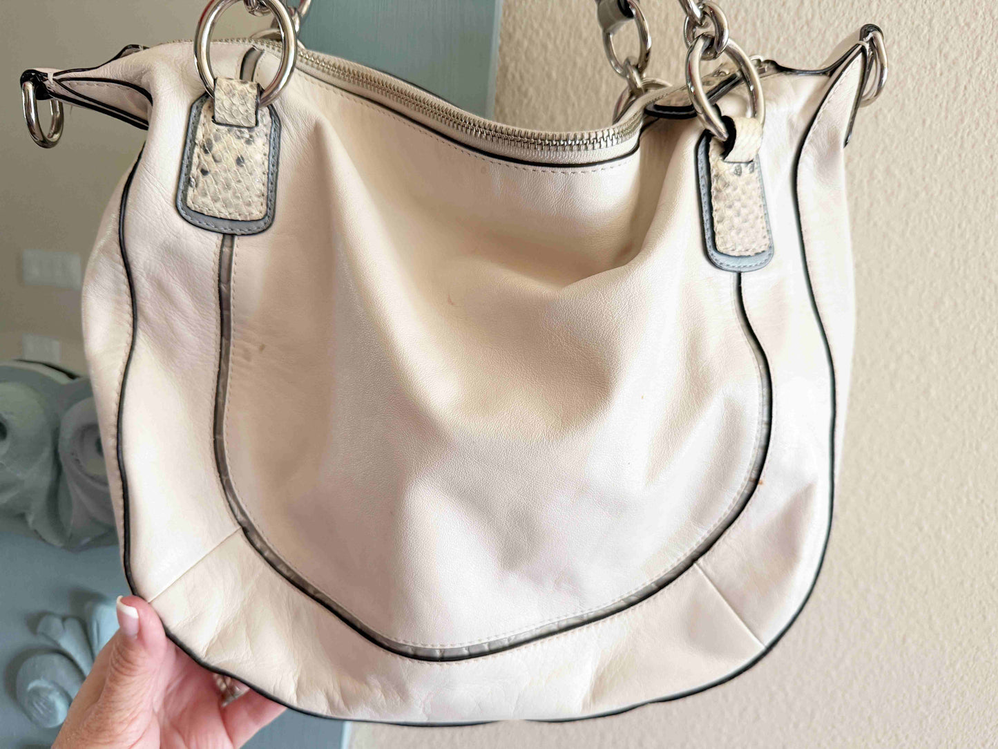 Designer Coach Handbag Cream Taupe Leather