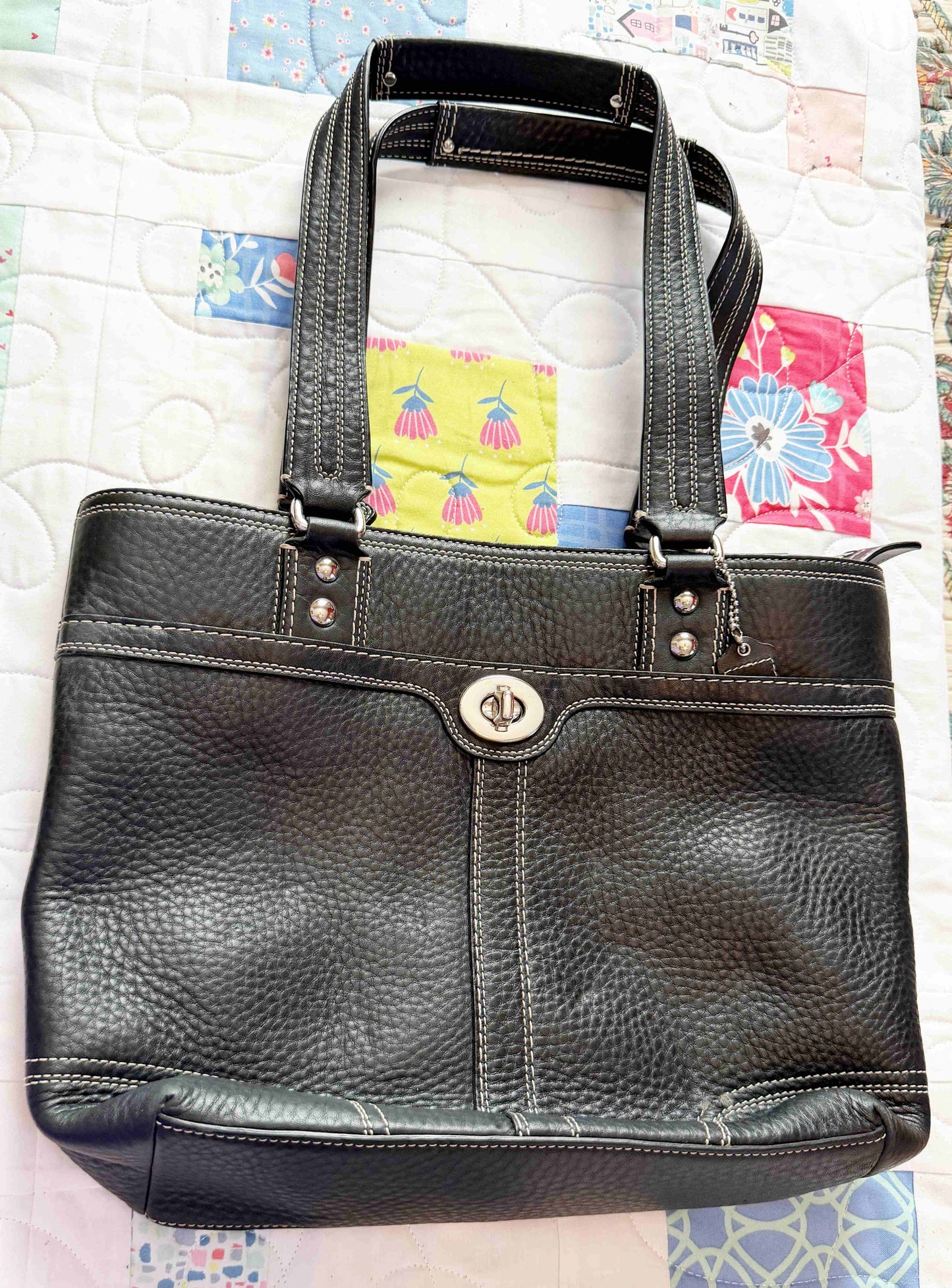 Designer Coach Handbag Black Tote Leather