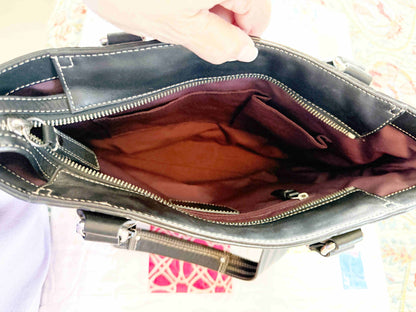 Designer Coach Handbag Black Tote Leather