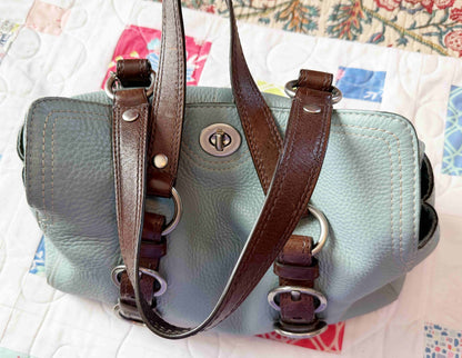 Designer Coach Handbag Blue Brown Leather