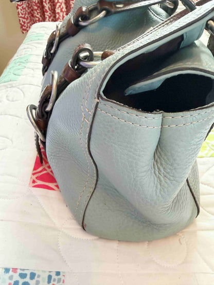 Designer Coach Handbag Blue Brown Leather