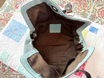 Designer Coach Handbag Blue Brown Leather