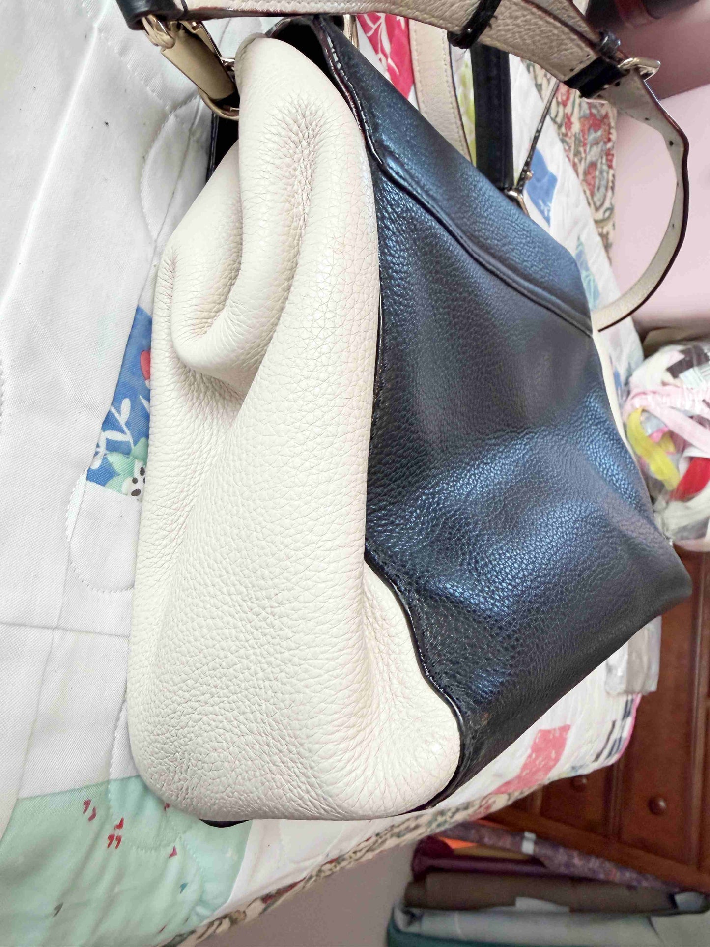 Designer Kate Spade Handbag Cream Black Leather