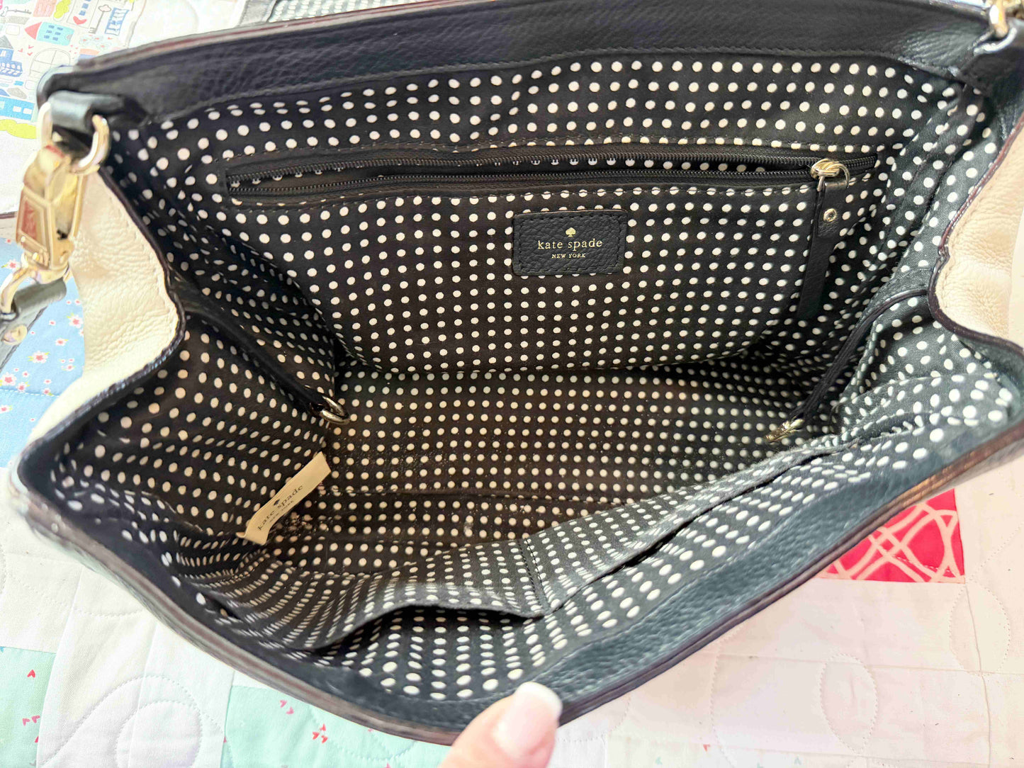 Designer Kate Spade Handbag Cream Black Leather