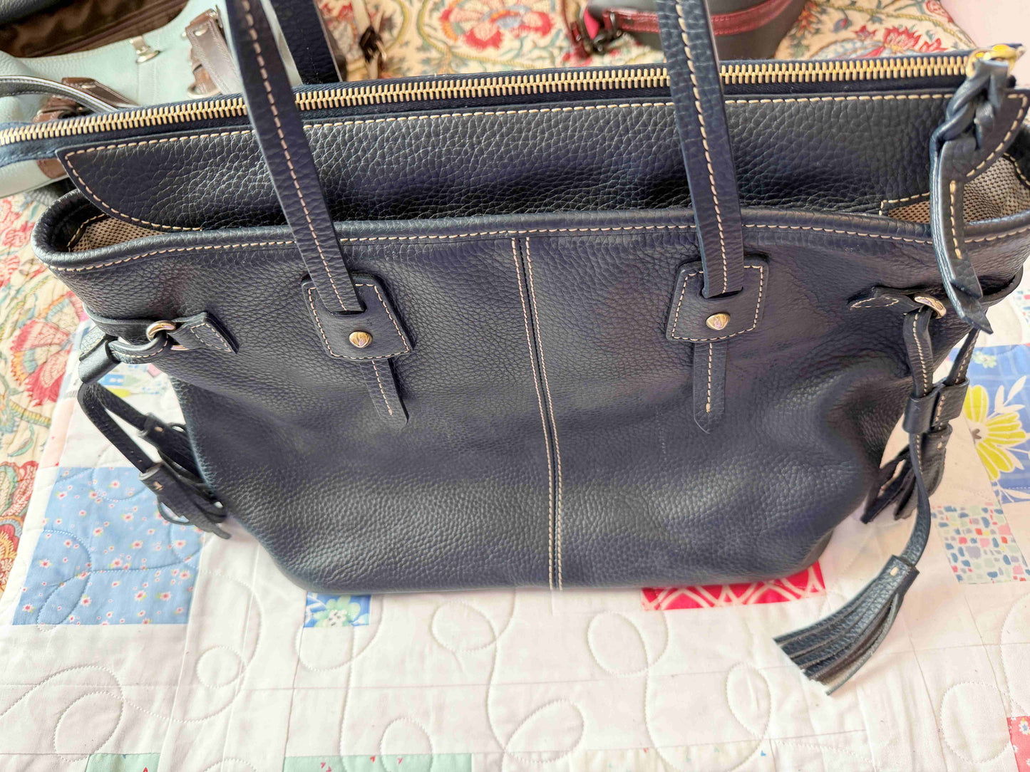 Designer Dooney Bourke Dark Navy Taupe Leather