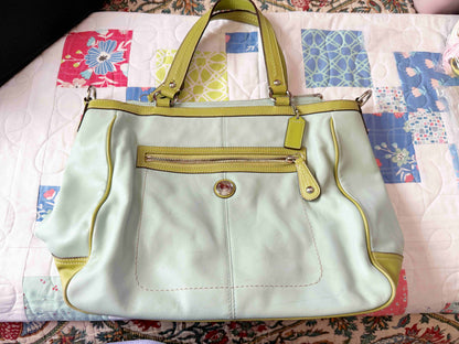 Designer Coach Tote Lime & Blue Leather