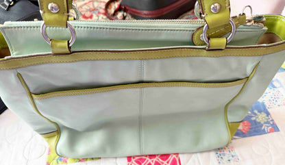 Designer Coach Tote Lime & Blue Leather