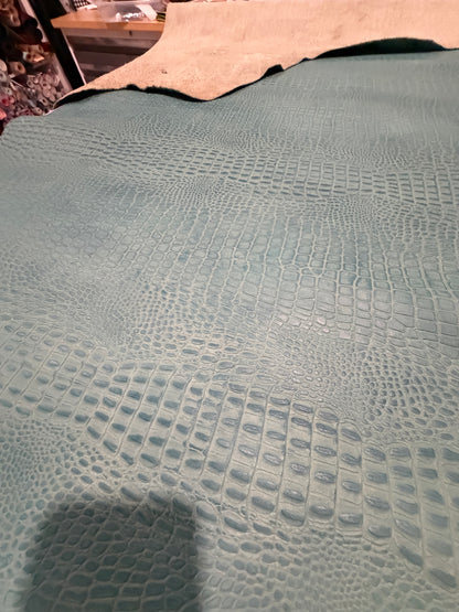 Leather Hide Half Hide Teal Crocodile