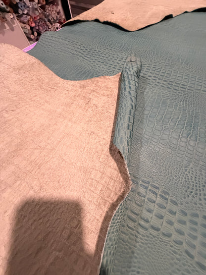 Leather Hide Half Hide Teal Crocodile