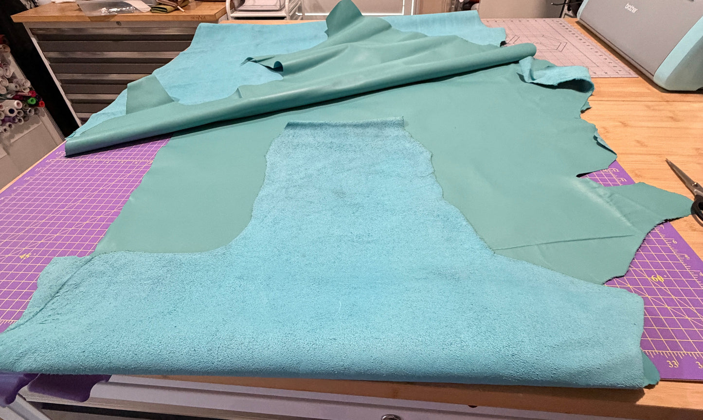 Leather Hide Large full Half Hide Aqua - No Skiving needed