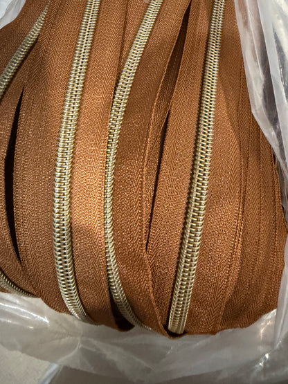 Antique Brass #5 Zipper Tape by the 3 yard cut