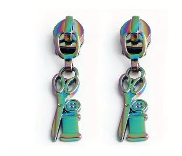 #5 Zipper Pulls Scissors Button Thread Zipper pulls Set of 2