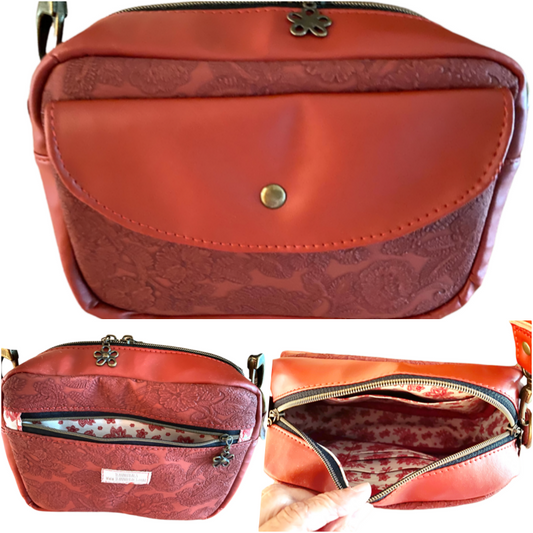 Blossom Crossbody Organizer Bag Black & Gold or Maroon Wine Zippered Top