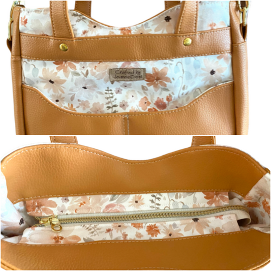 Handbag Purse Tote Crossbody Adjustable Gorgeous Pumpkin Vinyl Canvas Floral Ready to Ship