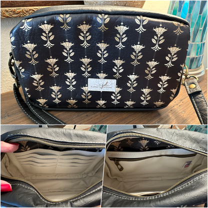 Blossom Crossbody Organizer Bag Black & Gold or Maroon Wine Zippered Top