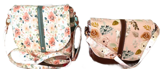 Mountain Saddle Bag Llama Pink with Brown Vinyl or Pink Flowers Purse Crossbody Bag