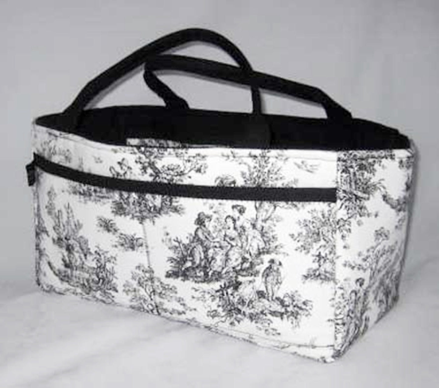 Scrapbooking Caddy Storage Organizer Bin Black White Rustic Life Toile fabric