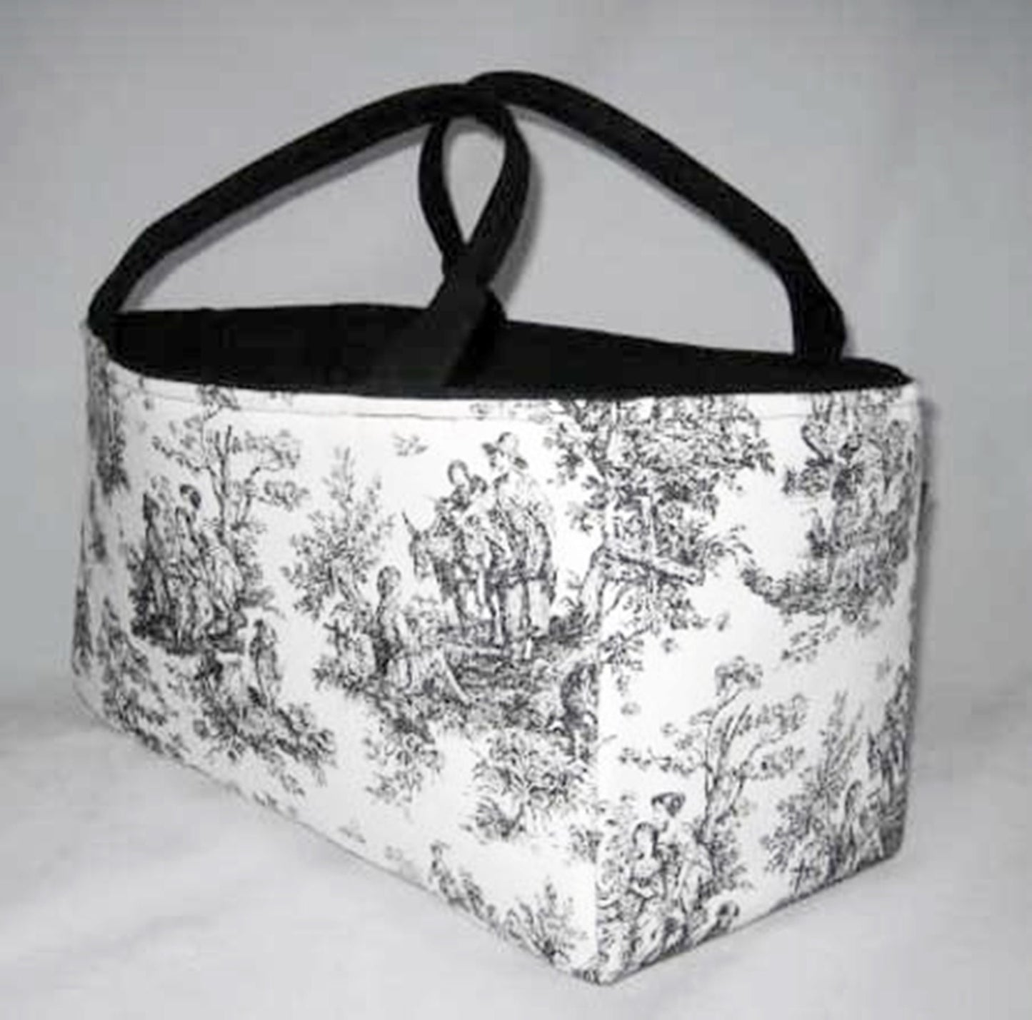 Scrapbooking Caddy Storage Organizer Bin Black White Rustic Life Toile fabric