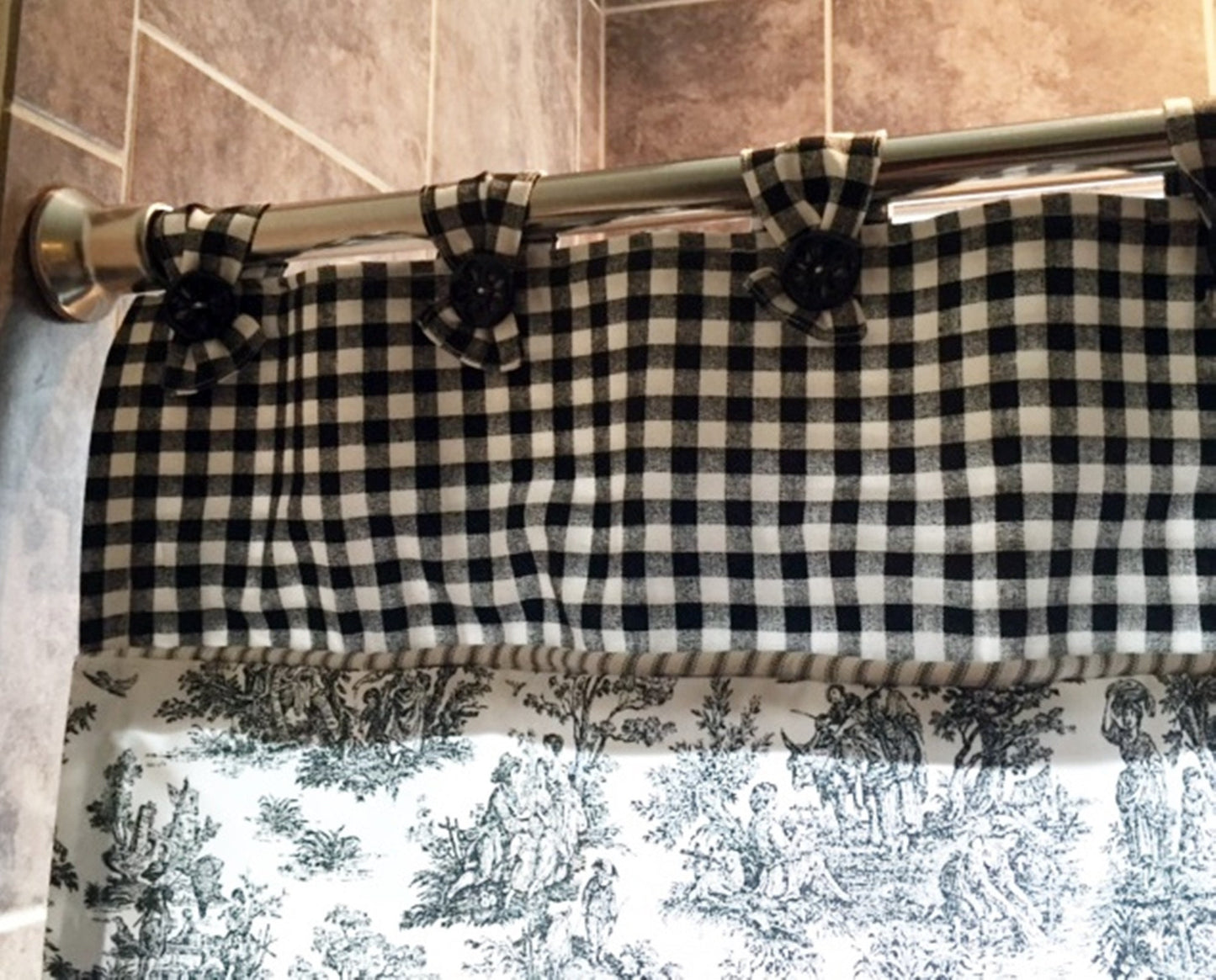 Custom Shower Curtain | Toile Check Stripe Black White | Bathroom Accessories