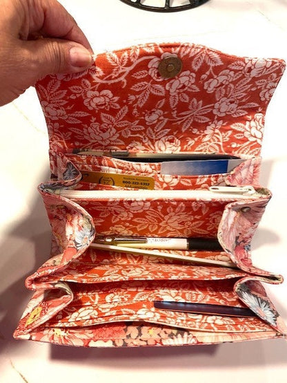 Ready to Ship Necessary Clutch Wallet NCW Organizer Credit Cards Zippered Cream Genuine Leather with Paisley