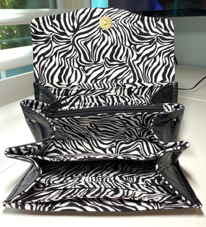 Necessary Clutch Wallet NCW Organizer Credit Cards Zippered Zebra Black Quality Vinyl
