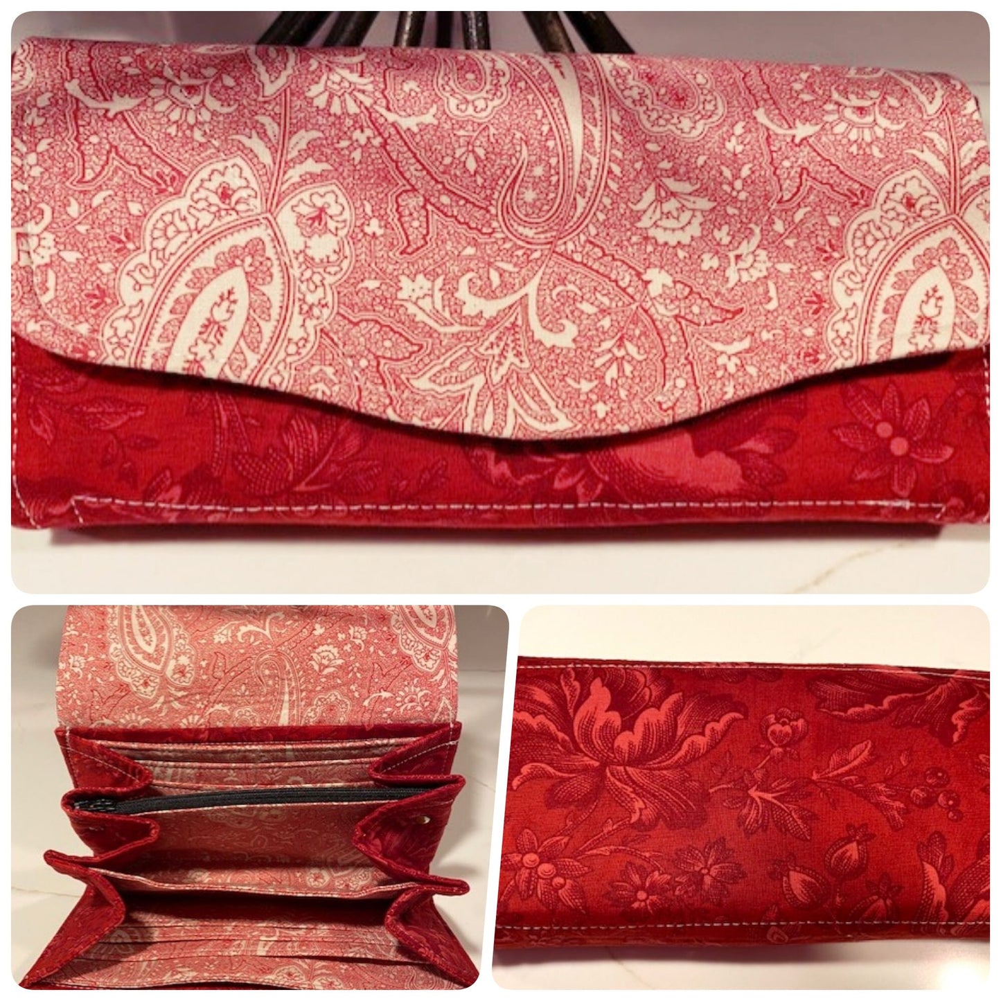 Ready to Ship Necessary Clutch Wallet NCW Organizer Credit Cards Zippered 3 Sisters Cranberries Red Paisley