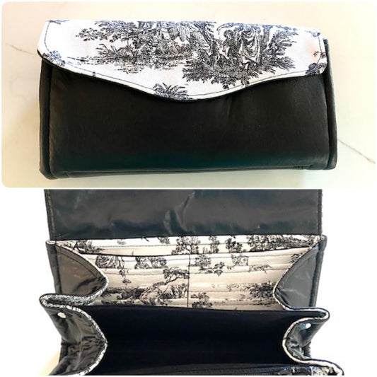 Necessary Clutch Wallet NCW Organizer Credit Cards Zippered Classic Black White Toile