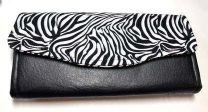 Necessary Clutch Wallet NCW Organizer Credit Cards Zippered Zebra Black Quality Vinyl