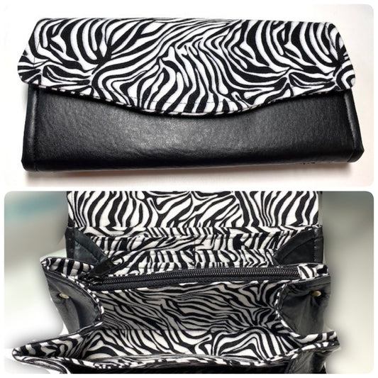 Necessary Clutch Wallet NCW Organizer Credit Cards Zippered Zebra Black Quality Vinyl