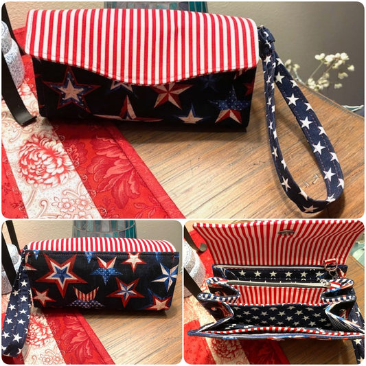 Necessary Clutch Wallet NCW Organizer Credit Cards Zippered Classic Red White Blue Patriotic