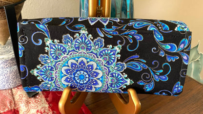 Ready to Ship Necessary Clutch Wallet NCW Organizer Credit Cards Zippered Gorgeous Black Aqua Regency fabric