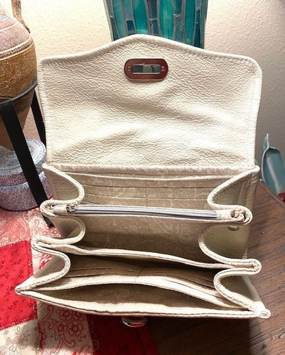 Ready to Ship Necessary Clutch Wallet NCW Organizer Credit Cards Zippered Cream Genuine Leather with Paisley