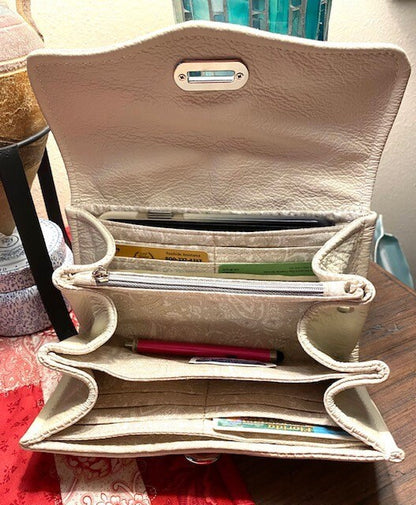 Ready to Ship Necessary Clutch Wallet NCW Organizer Credit Cards Zippered Cream Genuine Leather with Paisley
