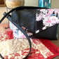 Handbag Purse Messenger Flip Top Black Pink Floral Vinyl Crossbody Strap Small