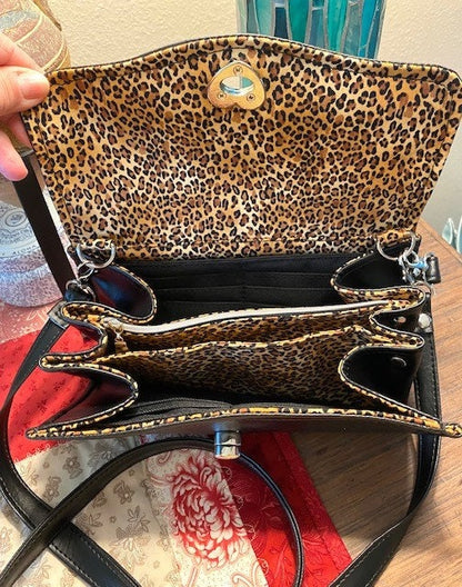 XL Necessary Clutch Wallet NCW Organizer Credit Cards Zippered Crossbody Black Smooth Vinyl Cheetah inside