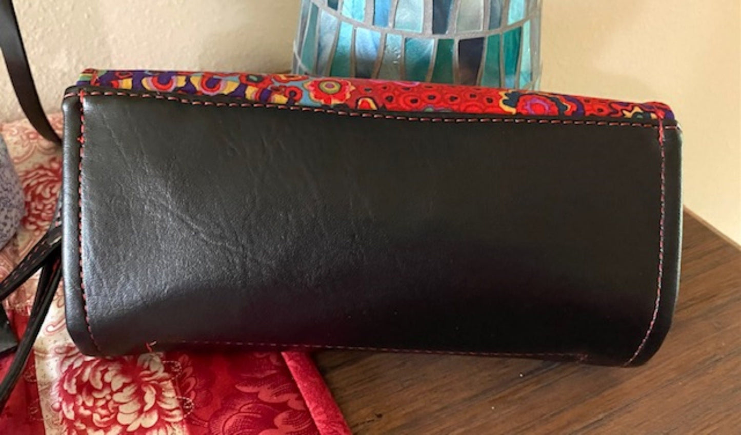Ready to Ship Necessary Clutch Wallet NCW Organizer Credit Cards Zippered Black Vinyl Red Kaffe fabric