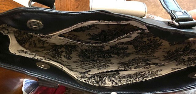 Handbag Purse Tote Large Black White Vinyl Toile inside Cielo Bag