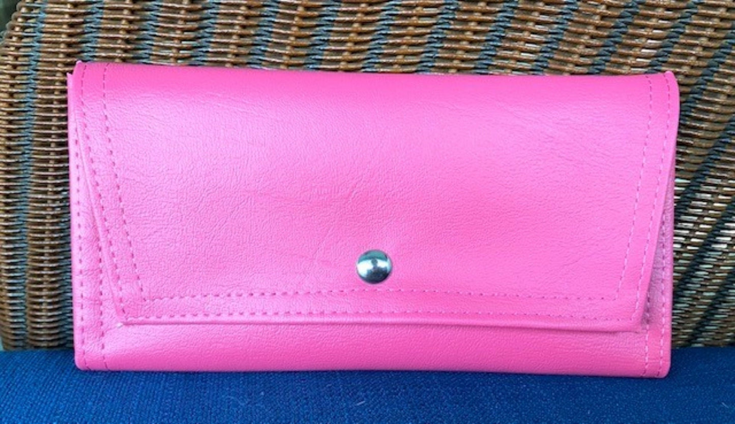 Ready to Ship Ladies Wallet Organizer Credit Cards Zippered Hot Pink or Aqua Vinyl