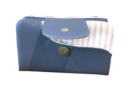 Ladies Wallet Organizer Blue Vinyl Blue White Ticking fabrics Winterberry Wallet