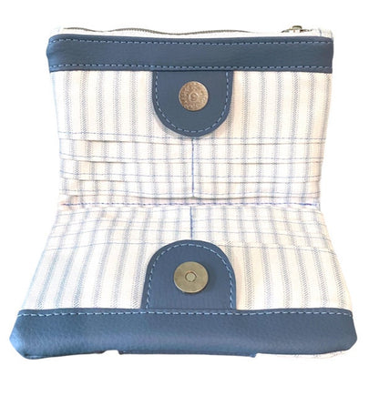 Ladies Wallet Organizer Blue Vinyl Blue White Ticking fabrics Winterberry Wallet