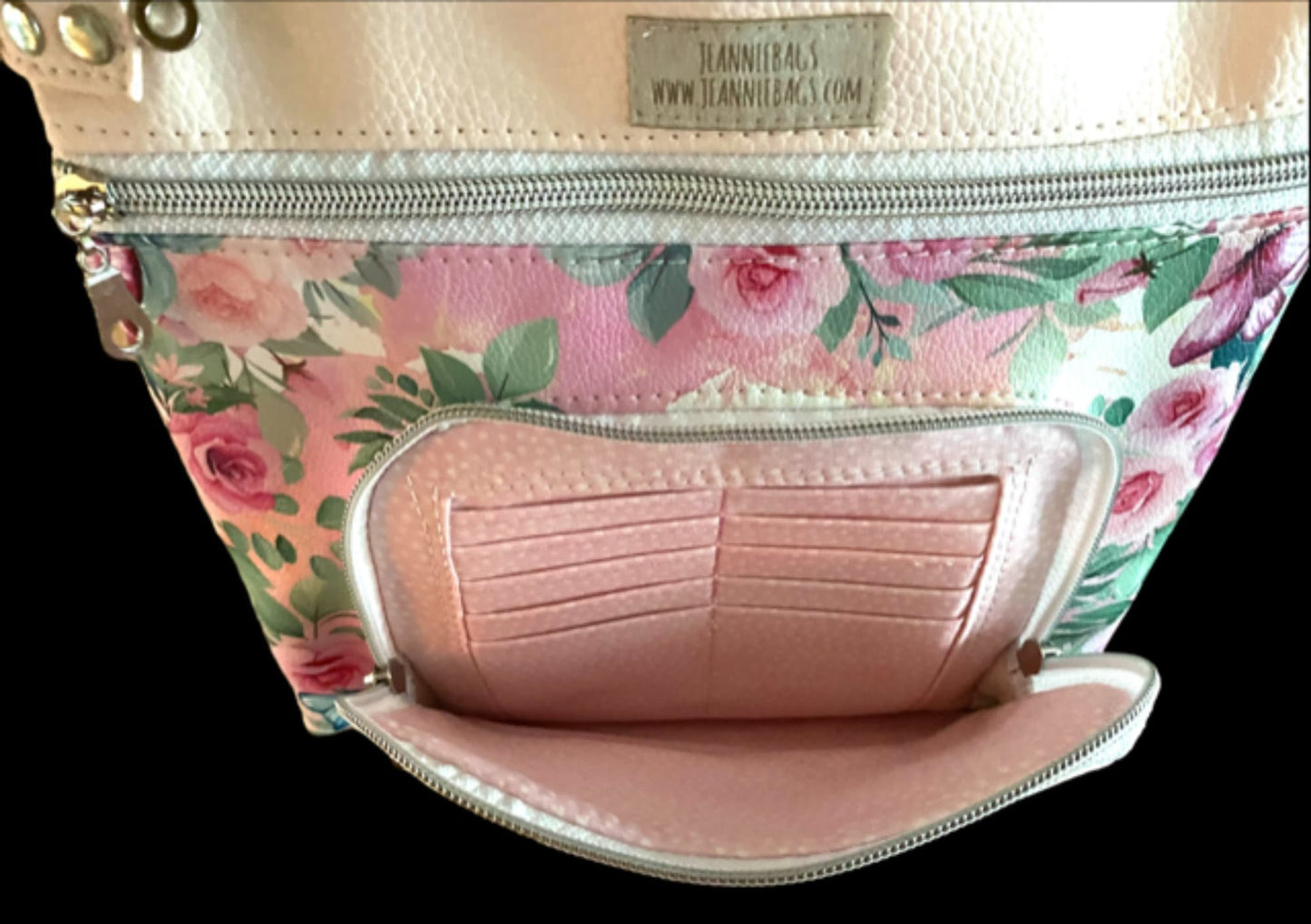 Crossbody Organizer Adjustable Pink Floral Vinyl Coordinating Interior