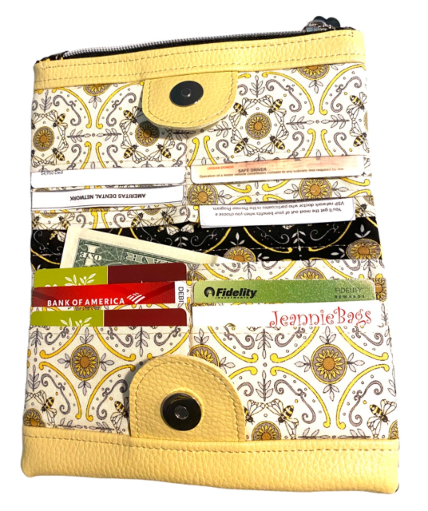 Ladies Wallet Organizer Yellow Vinyl Bee Joyful fabrics Winterberry Wallet