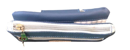 Ladies Wallet Organizer Blue Vinyl Blue White Ticking fabrics Winterberry Wallet