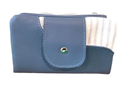 Ladies Wallet Organizer Blue Vinyl Blue White Ticking fabrics Winterberry Wallet