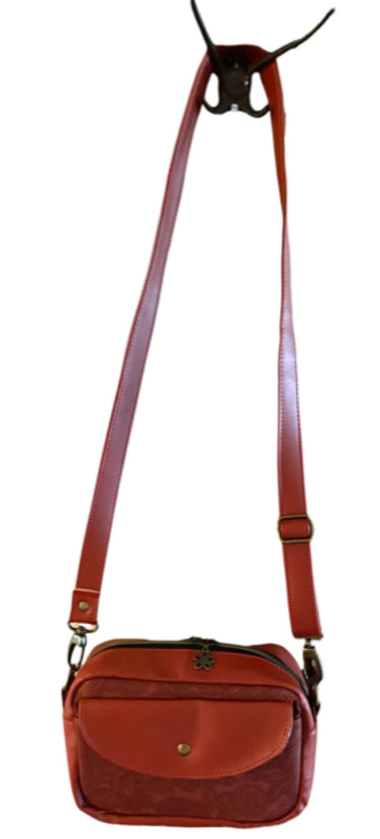 Blossom Crossbody Organizer Bag Black & Gold or Maroon Wine Zippered Top