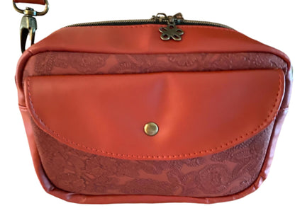Blossom Crossbody Organizer Bag Black & Gold or Maroon Wine Zippered Top