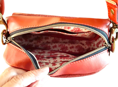 Blossom Crossbody Organizer Bag Black & Gold or Maroon Wine Zippered Top