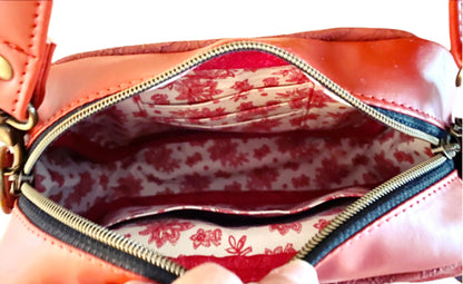 Blossom Crossbody Organizer Bag Black & Gold or Maroon Wine Zippered Top
