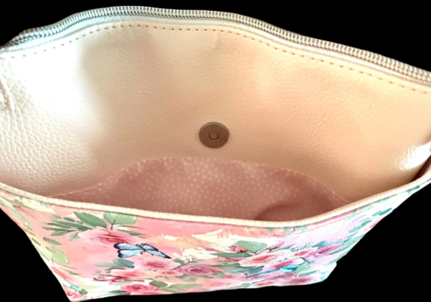 Crossbody Organizer Adjustable Pink Floral Vinyl Coordinating Interior