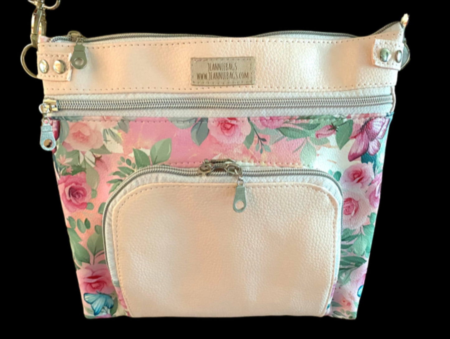 Crossbody Organizer Adjustable Pink Floral Vinyl Coordinating Interior